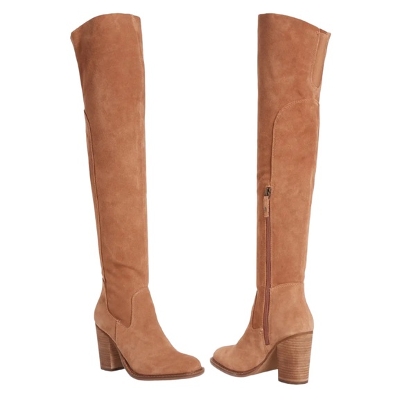 New Kelsi Dagger Brooklyn x Anthropologie Logan Over Knee 7 Chestnut Suede Boots - Picture 3 of 11